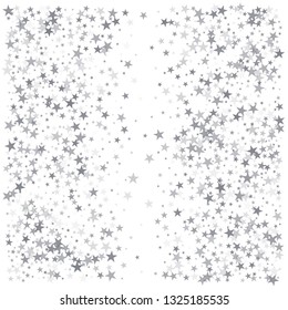 silver stars background, sparkling christmas lights confetti falling isolated on white. magic shining Flying stars glitter cosmic backdrop, sparkle vector border. - Vector