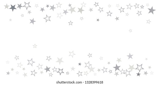 silver stars background, sparkling christmas lights confetti falling isolated on white. magic shining Flying stars glitter cosmic backdrop, sparkle vector border. - Vector