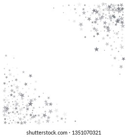 silver stars background, sparkling christmas lights confetti falling isolated on white. magic shining Flying stars glitter cosmic backdrop, sparkle vector border. - Vector