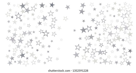 silver stars background, sparkling christmas lights confetti falling isolated on white. magic shining Flying stars glitter cosmic backdrop, sparkle vector border. - Vector