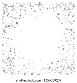 silver stars background, sparkling christmas lights confetti falling isolated on white. magic shining Flying stars glitter cosmic backdrop, sparkle vector border. - Vector
