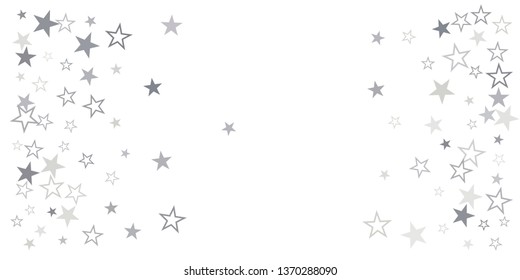 silver stars background, sparkling christmas lights confetti falling isolated on white. magic shining Flying stars glitter cosmic backdrop, sparkle vector border. - Vector