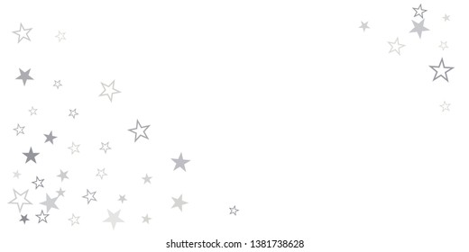 silver stars background, sparkling christmas lights confetti falling isolated on white. magic shining Flying stars glitter cosmic backdrop, sparkle vector border. - Vector
