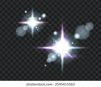 Silver stars, cold glow burst, radiating light, explosion of silver glow and shine with bokeh and sparkles. Vector png illustration.