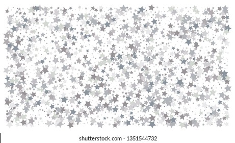 Silver stars. Confetti celebration, Falling silver abstract decoration for party, birthday celebrate, anniversary or event, festive. Festival decor. Vector illustration