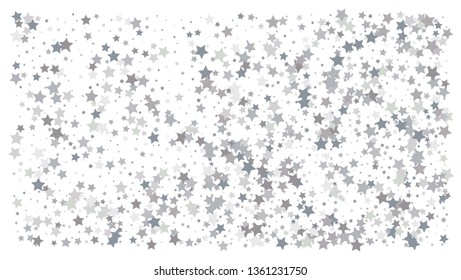 Silver stars. Confetti celebration, Falling silver abstract decoration for party, birthday celebrate, anniversary or event, festive. Festival decor. Vector illustration