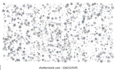 Silver stars. Confetti celebration, Falling silver abstract decoration for party, birthday celebrate, anniversary or event, festive. Festival decor. Vector illustration