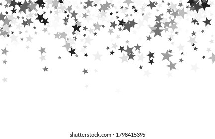 Silver stars confetti charming holiday vector background. Twinkle lucent star sparkles magical illustration. Silver platinum abstract party decoration elements.