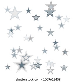 Silver stars confetti. Falling stars, glitter, dust and sparkles. Vector illustration. Silver explosion of confetti. Shiny abstract glowing design.