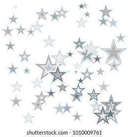 Silver stars confetti. Falling stars, glitter, dust and sparkles. Vector illustration. Silver explosion of confetti. Shiny abstract glowing design.