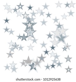 Silver stars confetti. Falling stars, glitter, dust and sparkles. Vector illustration. Silver explosion of confetti. Shiny abstract glowing design.