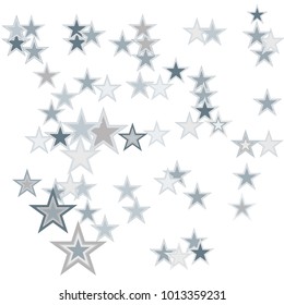 Silver stars confetti. Falling stars, glitter, dust and sparkles. Vector illustration. Silver explosion of confetti. Shiny abstract glowing design.