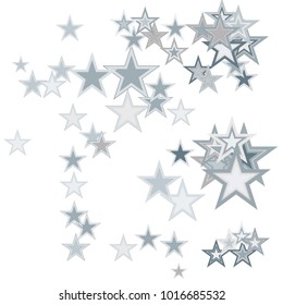 Silver stars confetti. Falling stars, glitter, dust and sparkles. Vector illustration. Silver explosion of confetti. Shiny abstract glowing design.