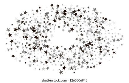 Silver stars confetti. Falling stars, glitter, dust and sparkles. Vector illustration. Silver explosion of confetti. Shiny abstract glowing design.