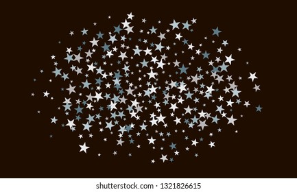 Silver stars confetti. Falling stars, glitter, dust and sparkles. Vector illustration. Silver explosion of confetti. Shiny abstract glowing design.