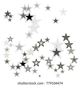 Silver stars confetti. Falling stars, glitter, dust and sparkles. Vector illustration. Silver explosion of confetti. Shiny abstract glowing design.