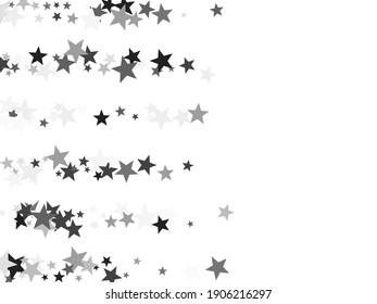 Silver Stars Confetti Pretty Holiday Vector Background. Twinkle Luminous Star Sparkles Magical Illustration. Black Abstract Party Decoration Elements On White.