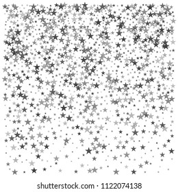 silver stars confetti vector background, flying christmas lights falling. magic shining Flying stars glitter cosmic backdrop, sparkle vector border. glow tinsel frame