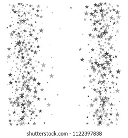 silver stars confetti vector background, flying christmas lights falling. magic shining Flying stars glitter cosmic backdrop, sparkle vector border. glow tinsel frame