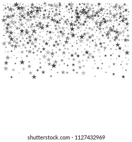 silver stars confetti vector background, flying christmas lights falling. magic shining Flying stars glitter cosmic backdrop, sparkle vector border. glow tinsel frame
