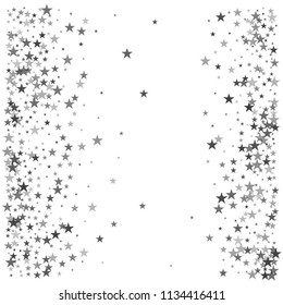 silver stars confetti vector background, flying christmas lights falling. magic shining Flying stars glitter cosmic backdrop, sparkle vector border. glow tinsel frame