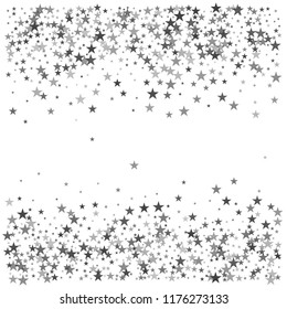 silver stars confetti vector background, flying christmas lights falling. magic shining Flying stars glitter cosmic backdrop, sparkle vector border. glow tinsel frame
