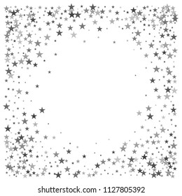 silver stars confetti vector corner background, flying christmas lights falling. magic shining Flying stars glitter cosmic backdrop, sparkle vector border. glow tinsel frame