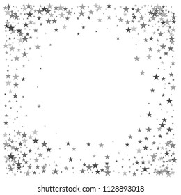 silver stars confetti vector corner background, flying christmas lights falling. magic shining Flying stars glitter cosmic backdrop, sparkle vector border. glow tinsel frame