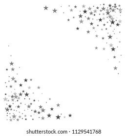 silver stars confetti vector corner background, flying christmas lights falling. magic shining Flying stars glitter cosmic backdrop, sparkle vector border. glow tinsel frame
