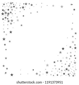 silver stars confetti vector corner background, flying christmas lights falling. magic shining Flying stars glitter cosmic backdrop, sparkle vector border. glow tinsel frame