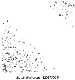silver stars confetti vector corner background, flying christmas lights falling. magic shining Flying stars glitter cosmic backdrop, sparkle vector border. glow tinsel frame