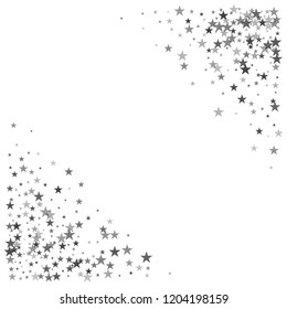 silver stars confetti vector corner background, flying christmas lights falling. magic shining Flying stars glitter cosmic backdrop, sparkle vector border. glow tinsel frame