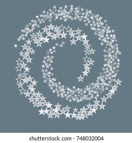 Silver stars confetti. Vector cosmic abstract frame background. Christmas, new year celebration, birthday party, carnival or festival glamour design. Luxury stardust. Shiny festive golden glitter