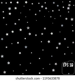 Silver stars falling from the sky on black background. Abstract Background. Glitter pattern for banner. Vector illustration.