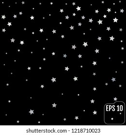 Silver stars falling from the sky on black background. Abstract Background. Glitter pattern for banner. Vector illustration.