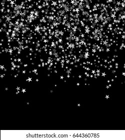 Silver Stars Falling From The Sky On Black Background. Abstract Background. Glitter Pattern For Banner. Vector Illustration.