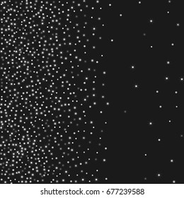 Silver stars on a black background. Abstract, trendy, modern background. Glitter for banner, business card, greeting card, Vector illustration.