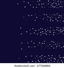 Silver stars on a dark blue background. Abstract, trendy, modern background. Glitter for banner, business card, greeting card, Vector illustration