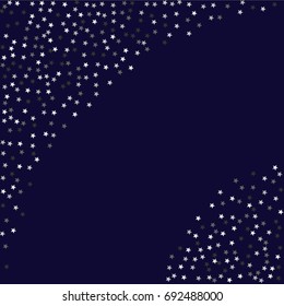 Silver stars on a dark blue background. Abstract, trendy, modern background. Glitter for banner, business card, greeting card, Vector illustration