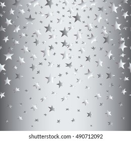 Silver stars on a silver seamless background with a gradient. Vector illustration with a clipping mask.