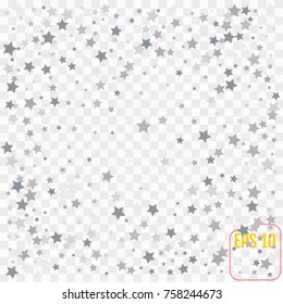 Silver stars on transparent  background. Abstract Background. Glitter pattern for banner. Vector illustration.