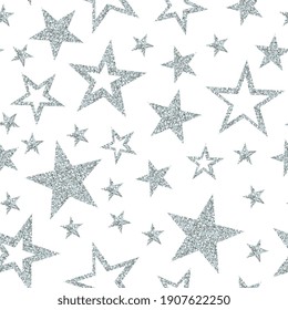 Silver stars on white background. Vector seamless pattern. 