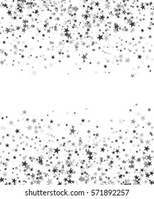 Silver Stars On White Background. Abstract Background. Glitter Pattern For Banner. Vector Illustration.