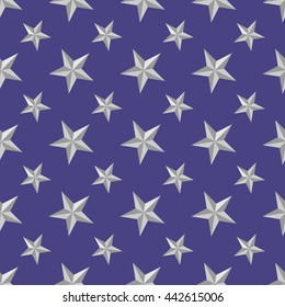Silver stars pattern on the blue background. Vector Illustration.Modern stylish abstract texture.Abstract geometric shape texture. 3d effect sky.Design template for wallpaper, wrapping,textile.