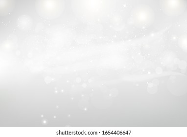 Silver stars sparkle Bokeh background. celebration seasonal holiday backdrop vector illustration