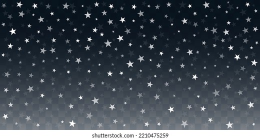 Silver stars vector background, sparkling Christmas confetti falling. magic shining flying stars glitter backdrop, sparkle border