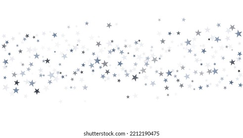 Silver stars vector background, sparkling Christmas confetti falling isolated on white. magic shining flying stars glitter backdrop, sparkle border