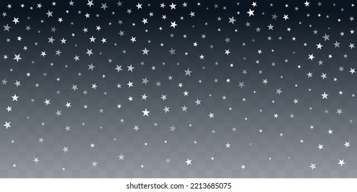 Silver stars vector background, sparkling Christmas confetti falling. magic shining flying stars glitter backdrop, sparkle border