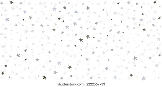 Silver stars vector background, sparkling Christmas confetti falling isolated on white. magic shining flying stars glitter backdrop, sparkle border