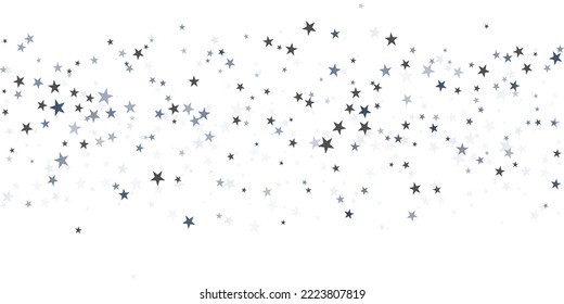 Estrellas plateadas de fondo vectorial, confeti navideño que cae aislado en blanco. estrellas voladoras mágicas brillan fondo, borde brillante